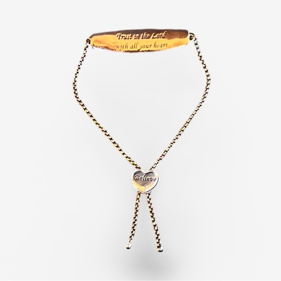 Trust in the Lord Bolo Bracelet by Bradford Exchange 18k Gold Sliding Heart - Picture 1 of 9